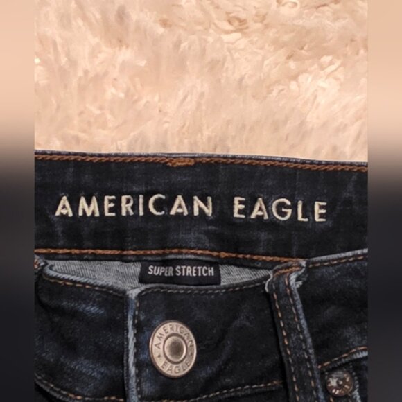 American Eagle Outfitters Women's Dark Blue Denim Shortie Shorts - Picture 3 of 7